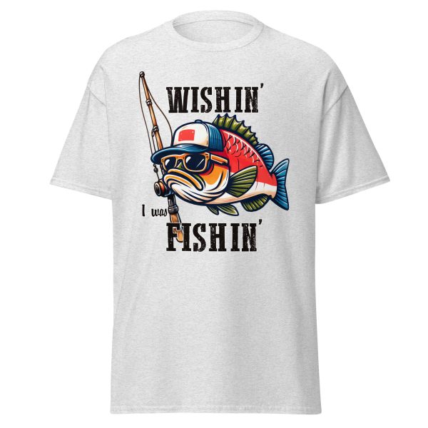 Funny Bass Fishing Shirt – Wishin' I Was Fishin' Graphic Tee - Image 2