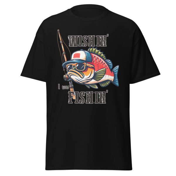 Funny Bass Fishing Shirt – Wishin' I Was Fishin' Graphic Tee - Image 4